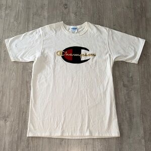 Vintage Champion White Tee with Logo XL